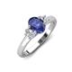3 - Gemma 8x6 mm Oval Cut Iolite and Lab Grown Diamond Trellis Three Stone Engagement Ring 