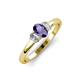 3 - Gemma 7x5 mm Oval Cut Iolite and Lab Grown Diamond Trellis Three Stone Engagement Ring 