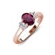3 - Gemma 8x6 mm Oval Cut Rhodolite Garnet and Lab Grown Diamond Trellis Three Stone Engagement Ring 