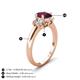 4 - Gemma 8x6 mm Oval Cut Rhodolite Garnet and Lab Grown Diamond Trellis Three Stone Engagement Ring 