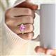 5 - Gemma 8x6 mm Oval Cut Pink Sapphire and Lab Grown Diamond Trellis Three Stone Engagement Ring 