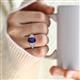 5 - Gemma 8x6 mm Oval Cut Blue Sapphire and Lab Grown Diamond Trellis Three Stone Engagement Ring 