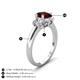4 - Gemma 8x6 mm Oval Cut Red Garnet and Lab Grown Diamond Trellis Three Stone Engagement Ring 