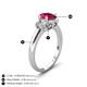 4 - Gemma 8x6 mm Oval Cut Ruby and Lab Grown Diamond Trellis Three Stone Engagement Ring 