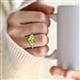 5 - Gemma 8x6 mm Oval Cut Peridot and Lab Grown Diamond Trellis Three Stone Engagement Ring 