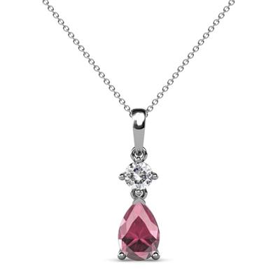 Zaila Pear Shape Rhodolite Garnet and Round Natural Diamond Two Stone Pendant