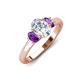 3 - Gemma 1.74 ctw GIA Certified Natural Diamond Oval Cut (8x6 mm) and Side Amethyst Trellis Three Stone Engagement Ring 