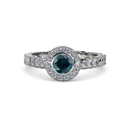 Meir London Blue Topaz and Diamond Halo Engagement Ring London Topaz and Diamond Engraved Womens Halo Engagement Ring ctw K White Gold