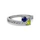 1 - Olena Blue Sapphire and Peridot with Side Diamonds Bypass Ring 