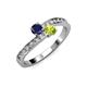 3 - Olena Blue Sapphire and Peridot with Side Diamonds Bypass Ring 