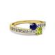 1 - Olena Blue Sapphire and Peridot with Side Diamonds Bypass Ring 