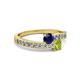 5 - Olena Blue Sapphire and Peridot with Side Diamonds Bypass Ring 