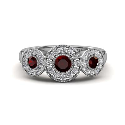 Rocco ctw Red Garnet Three Stone accented Lab Grown Diamond Engagement Ring