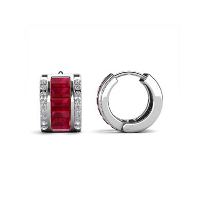 Eliana Fine Unseen Collection ctw Ruby Baguette Shape and Round Diamond Channel Set Hoop Earrings