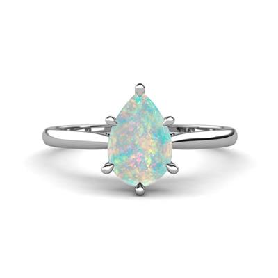 Zaire ctw Opal Pear Shape x Hidden Halo accented Side Natural Diamond Engagement Ring