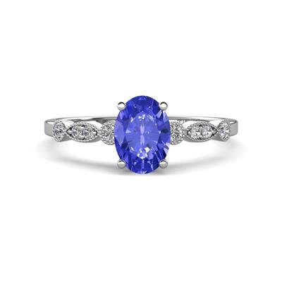 Kiara ctw Tanzanite Oval Shape x Solitaire Plus accented Natural Diamond Engagement Ring