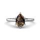 1 - Zaire 1.30 ctw Smoky Quartz Pear Shape (9x6 mm) Hidden Halo accented Side Natural Diamond Engagement Ring 