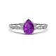 1 - Kiara 0.85 ctw Amethyst Pear Shape (7x5 mm) Solitaire Plus accented Natural Diamond Engagement Ring 
