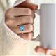 2 - Abena 1.01 ctw Blue Topaz (6.50 mm) with Prong Studded Side Natural Diamond Solitaire Plus Engagement Ring 