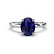 1 - Abena 2.58 ctw Created Blue Sapphire Oval Shape (9x7 mm) with Prong Studded Side Natural Diamond Solitaire Plus Engagement Ring 