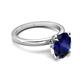 3 - Abena 2.58 ctw Created Blue Sapphire Oval Shape (9x7 mm) with Prong Studded Side Natural Diamond Solitaire Plus Engagement Ring 