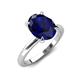 4 - Abena 2.58 ctw Created Blue Sapphire Oval Shape (9x7 mm) with Prong Studded Side Natural Diamond Solitaire Plus Engagement Ring 