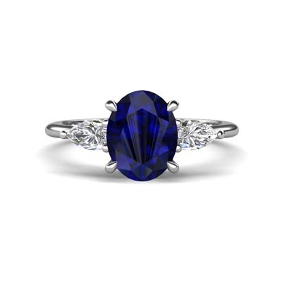 Leah ctw Blue Sapphire Oval Shape x Hidden Halo accented Lab Grown Diamond Engagement Ring