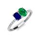 3 - Galina 7x5 mm Emerald Cut Blue Sapphire and 8x6 mm Oval Emerald 2 Stone Duo Ring 