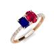 3 - Galina 7x5 mm Emerald Cut Blue Sapphire and 8x6 mm Oval Ruby 2 Stone Duo Ring 