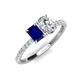 3 - Galina 7x5 mm Emerald Cut Blue Sapphire and 8x6 mm Oval Forever One Moissanite 2 Stone Duo Ring 