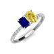3 - Galina 7x5 mm Emerald Cut Blue Sapphire and 8x6 mm Oval Yellow Sapphire 2 Stone Duo Ring 
