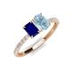 3 - Galina 7x5 mm Emerald Cut Blue Sapphire and 8x6 mm Oval Aquamarine 2 Stone Duo Ring 