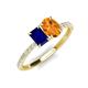 3 - Galina 7x5 mm Emerald Cut Blue Sapphire and 8x6 mm Oval Citrine 2 Stone Duo Ring 