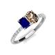 3 - Galina 7x5 mm Emerald Cut Blue Sapphire and 8x6 mm Oval Smoky Quartz 2 Stone Duo Ring 