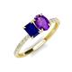 3 - Galina 7x5 mm Emerald Cut Blue Sapphire and 8x6 mm Oval Amethyst 2 Stone Duo Ring 