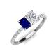 3 - Galina 7x5 mm Emerald Cut Blue Sapphire and 8x6 mm Oval White Sapphire 2 Stone Duo Ring 