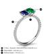 4 - Galina 7x5 mm Emerald Cut Blue Sapphire and 8x6 mm Oval Emerald 2 Stone Duo Ring 