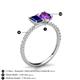 4 - Galina 7x5 mm Emerald Cut Blue Sapphire and 8x6 mm Oval Amethyst 2 Stone Duo Ring 