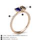 4 - Galina 7x5 mm Emerald Cut Blue Sapphire and 8x6 mm Oval Smoky Quartz 2 Stone Duo Ring 