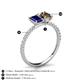 4 - Galina 7x5 mm Emerald Cut Blue Sapphire and 8x6 mm Oval Smoky Quartz 2 Stone Duo Ring 