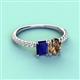 5 - Galina 7x5 mm Emerald Cut Blue Sapphire and 8x6 mm Oval Smoky Quartz 2 Stone Duo Ring 