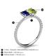 4 - Galina 7x5 mm Emerald Cut Blue Sapphire and 8x6 mm Oval Peridot 2 Stone Duo Ring 