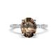 1 - Aisha 2.12 ctw Smoky Quartz Oval Shape (9x7 mm) Hidden Halo accented Side Lab Grown Diamond Engagement Ring 