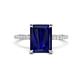 1 - Aisha 3.27 ctw Created Blue Sapphire Emerald Shape (9x7 mm) Hidden Halo accented Side Lab Grown Diamond Engagement Ring 