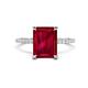 1 - Aisha 3.33 ctw Created Ruby Emerald Shape (9x7 mm) Hidden Halo accented Side Lab Grown Diamond Engagement Ring 