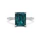 1 - Aisha 3.37 ctw London Blue Topaz Emerald Shape (9x7 mm) Hidden Halo accented Side Lab Grown Diamond Engagement Ring 