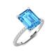 3 - Aisha 3.37 ctw Blue Topaz Emerald Shape (9x7 mm) Hidden Halo accented Side Lab Grown Diamond Engagement Ring 