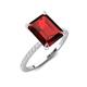 3 - Aisha 3.37 ctw Red Garnet Emerald Shape (9x7 mm) Hidden Halo accented Side Lab Grown Diamond Engagement Ring 