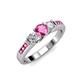 2 - Jamille 0.80 ctw Pink Sapphire (4.50 mm) and Lab Grown Diamond (3.50 mm) Three Stone accented Pink Sapphire Engagement Ring  