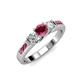 2 - Jamille 0.83 ctw Rhodolite Garnet (4.50 mm) and Lab Grown Diamond (3.50 mm) Three Stone accented Rhodolite Garnet Engagement Ring  